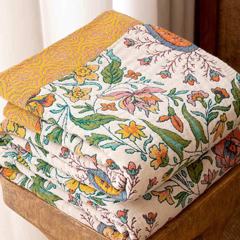 Couverture réversible en gaze de coton à motifs cachemire et floraux - image 2