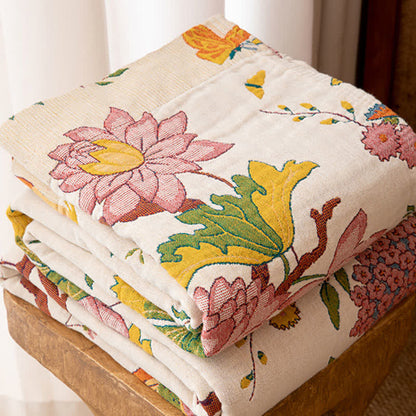 Couverture en gaze de coton de style champêtre avec motifs floraux et d'oiseaux - image 2