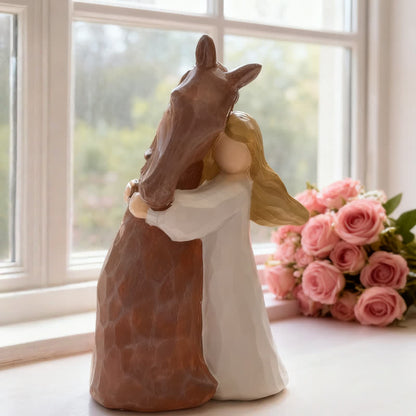 Figurine de fille et cheval peinte à la main en résine – décoration intérieure - image 1