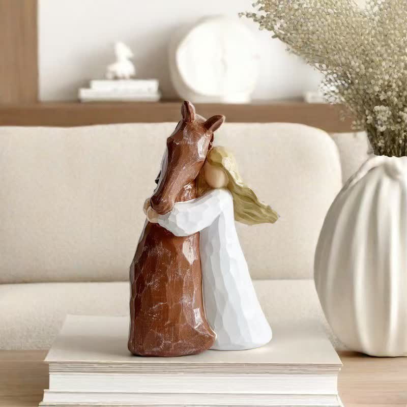 Figurine de fille et cheval peinte à la main en résine – décoration intérieure - image 2