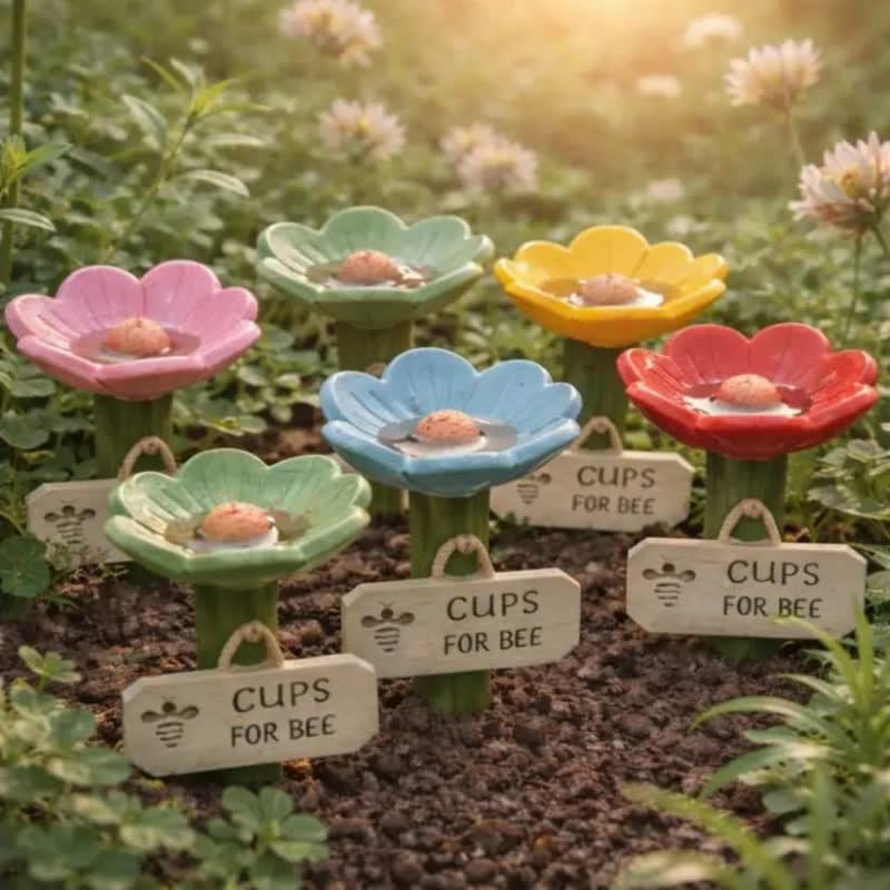 Abreuvoir pour abeilles en forme de fleur, en résine - Ensemble (5 couleurs) - 5 pièces - 6,5 cm x 10 cm - image 2