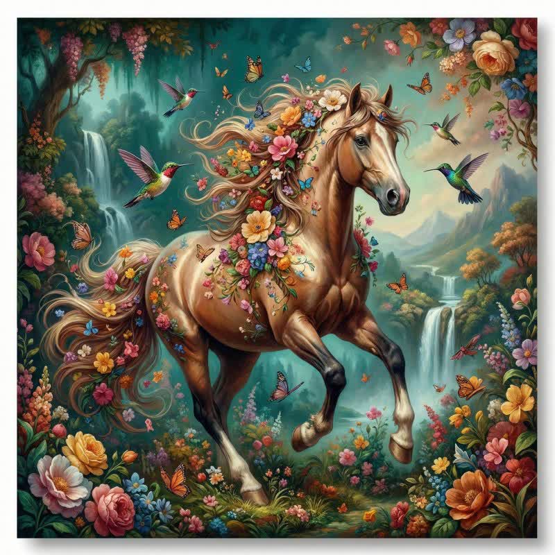 Décoration murale avec motif de cheval et de fleur en effet 3D - image 1