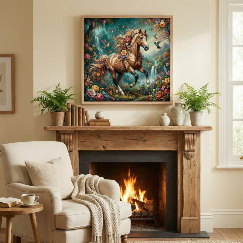 Décoration murale avec motif de cheval et de fleur en effet 3D - Vert - 40 cm x 60 cm - image 0
