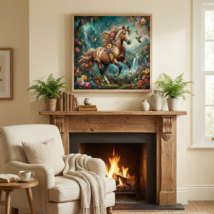 Décoration murale avec motif de cheval et de fleur en effet 3D - Vert - 40 cm x 60 cm - image 0