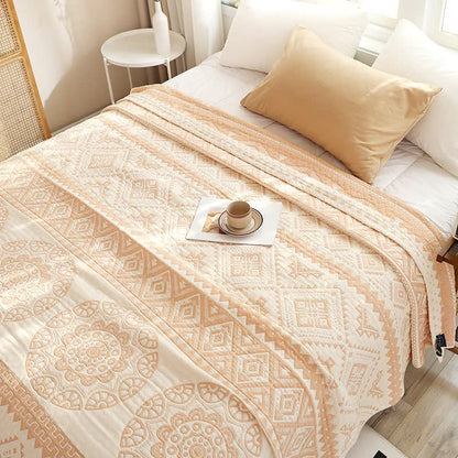 Couette en gaze de coton beige à motif géométrique - 200 cm x 230 cm - image 0