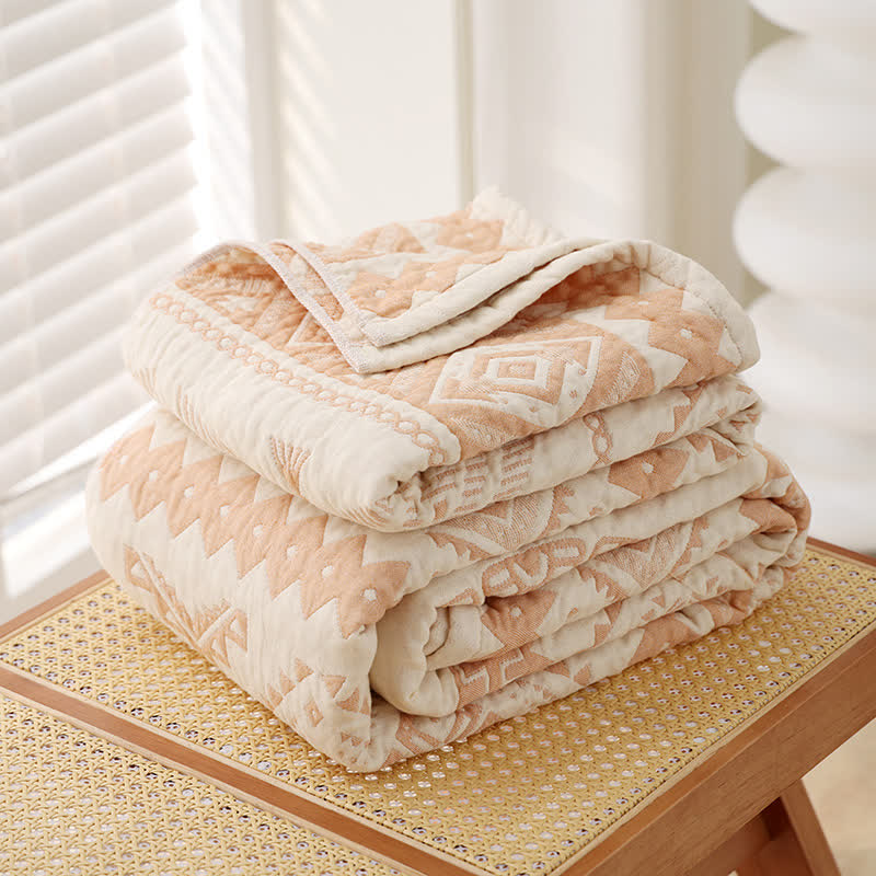 Couette en gaze de coton beige à motif géométrique - image 1