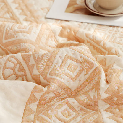Couette en gaze de coton beige à motif géométrique - image 2