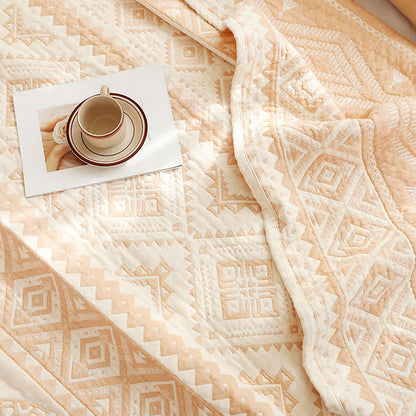 Couette en gaze de coton beige à motif géométrique - image 4