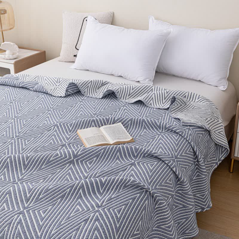 Couette réversible en gaze de coton à motif triangulaire - Bleu - 200 cm x 230 cm - image 2