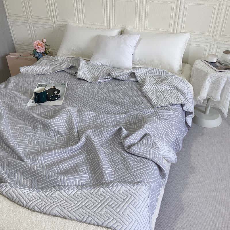 Couette réversible en gaze de coton à motif labyrinthe - Gris - 200 cm x 230 cm - image 2