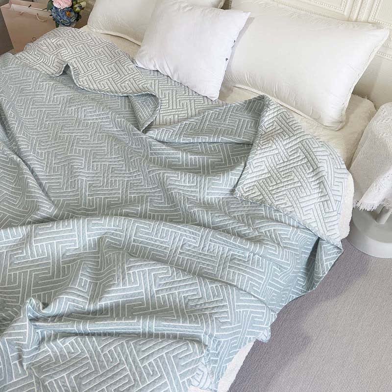Couette réversible en gaze de coton à motif labyrinthe - Bleu - 200 cm x 230 cm - image 1