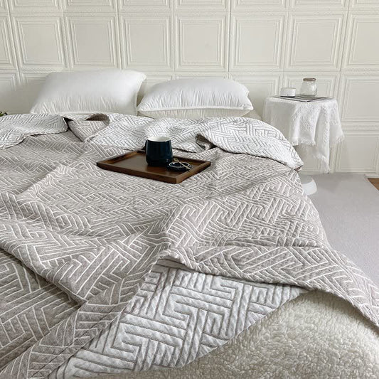 Couette réversible en gaze de coton à motif labyrinthe - Café - 200 cm x 230 cm - image 0