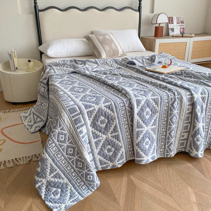 Couette géométrique en gaze de coton de style ethnique - Bleu - 200 cm x 230 cm - image 2
