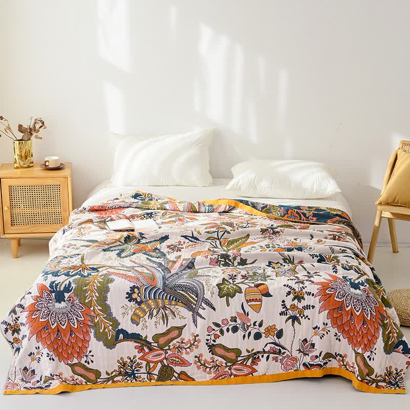 Couvre-lit réversible en gaze de coton de forêt tropicale douce et onirique - 230 cm x 250 cm - image 0