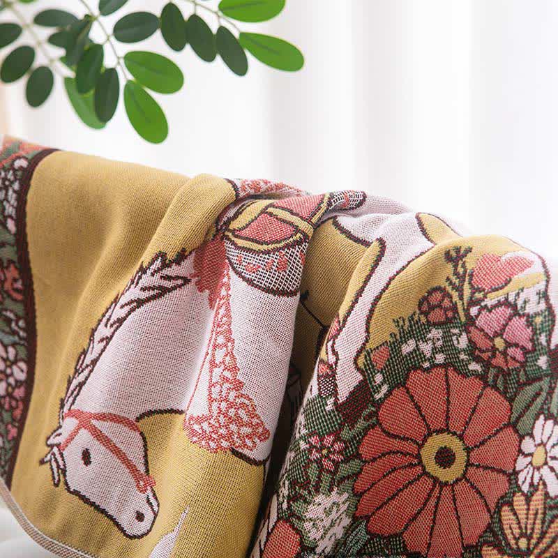 Serviette rustique en coton à motif de chevaux et de fleurs - image 1