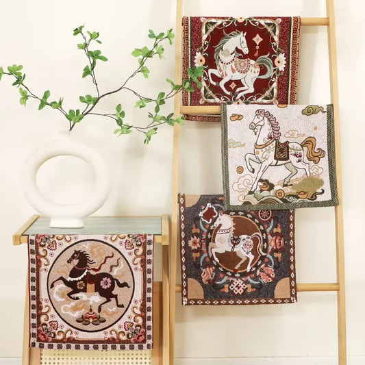 Torchon de cuisine en gaze de coton à motif de cheval vintage - Coloré - Ensemble de 4 - 35 cm x 35 cm - image 0