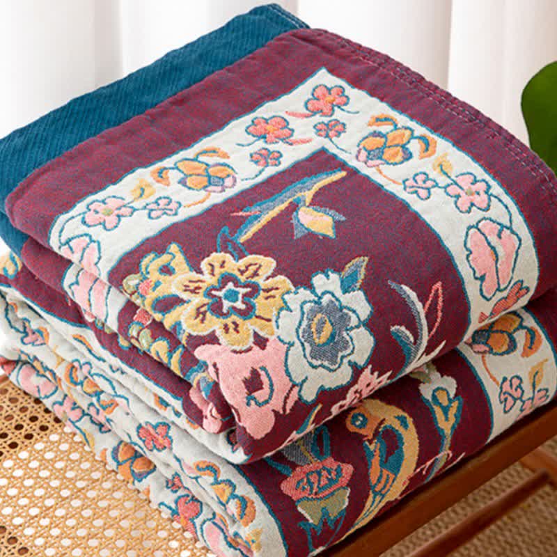 Couette en gaze de coton bleue à motif floral - image 3