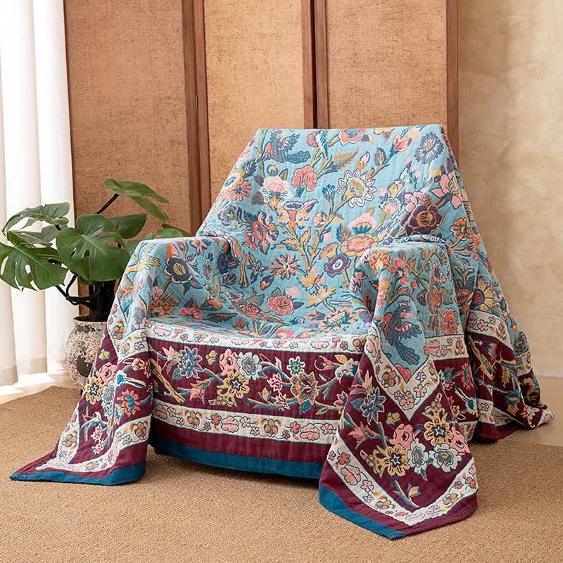 Couette en gaze de coton bleue à motif floral - image 2