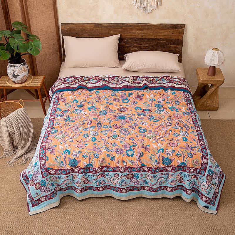Couette en gaze de coton bleue à motif floral - image 1