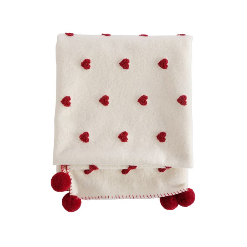 Couverture douce en forme de cœur avec des pompons - image 7