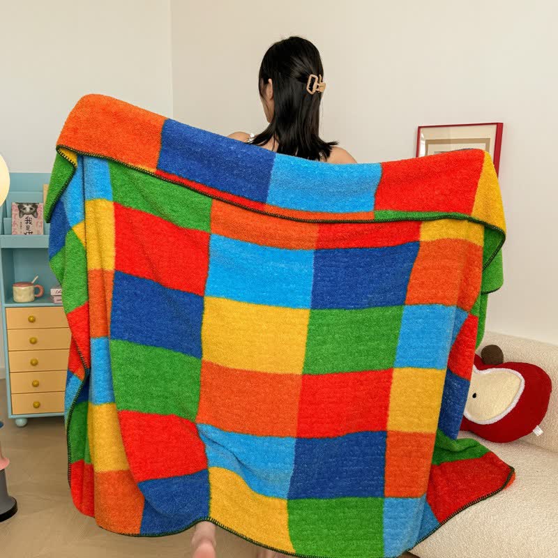 Couverture colorée, à carreaux, toute douce et moelleuse - image 4