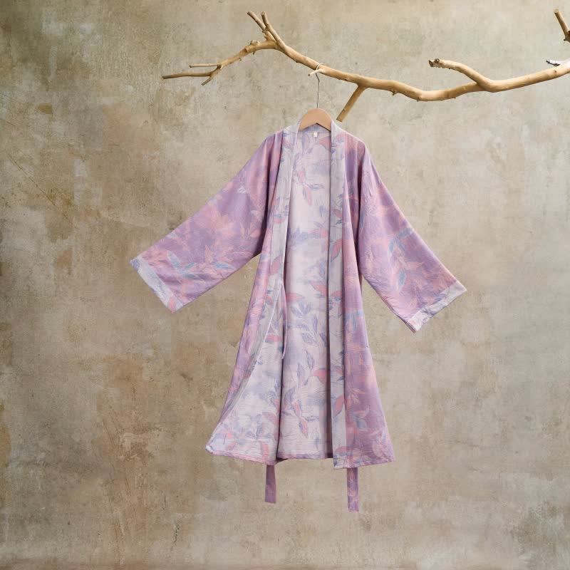Peignoir kimono en gaze de coton naturel - Violet - L - image 13