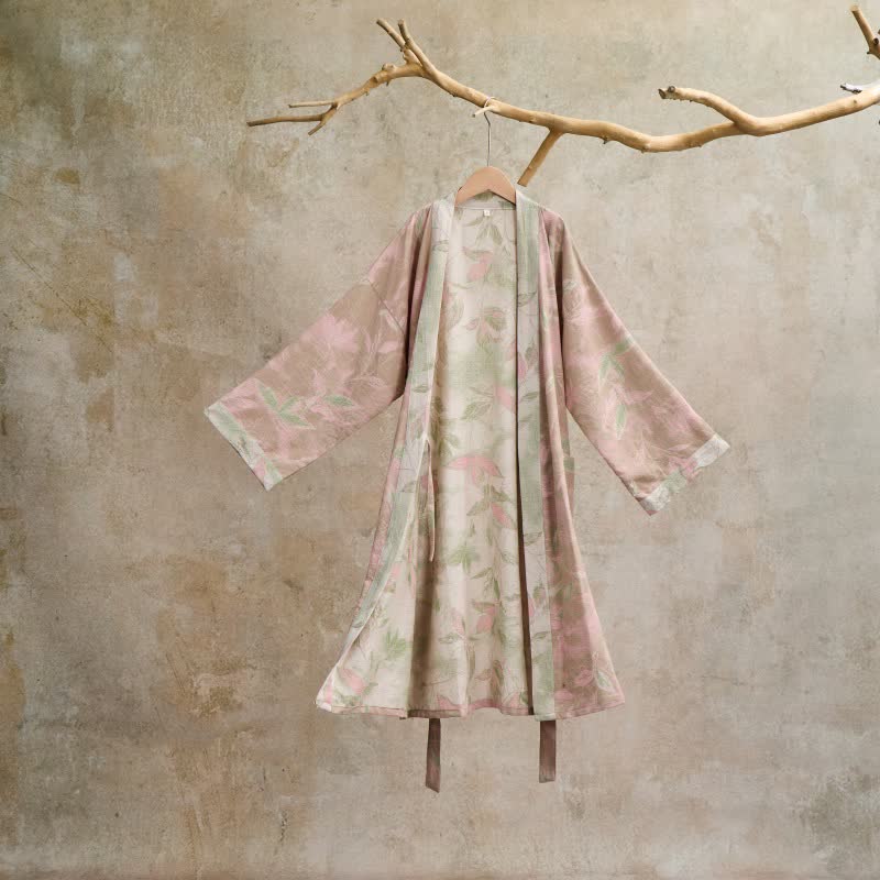 Peignoir kimono en gaze de coton naturel - rose clair - L - image 19