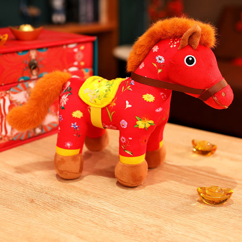 Peluche festive pour l'Année du Cheval 2026 - Rouge (fleurs) - 2 pièces - 32 cm - image 8