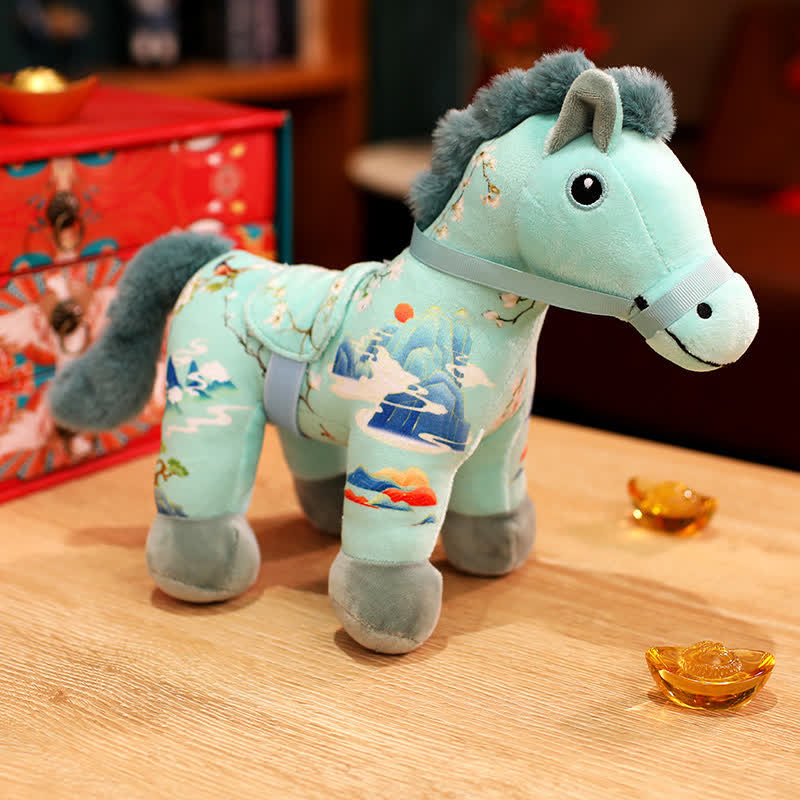 Peluche festive pour l'Année du Cheval 2026 - Cyan (peinture de paysage) - 2 pièces - 32 cm - image 16