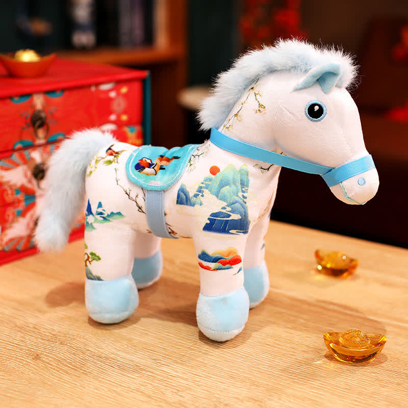 Peluche festive pour l'Année du Cheval 2026 - Beige (peinture de paysage) - 2 pièces - 32 cm - image 14