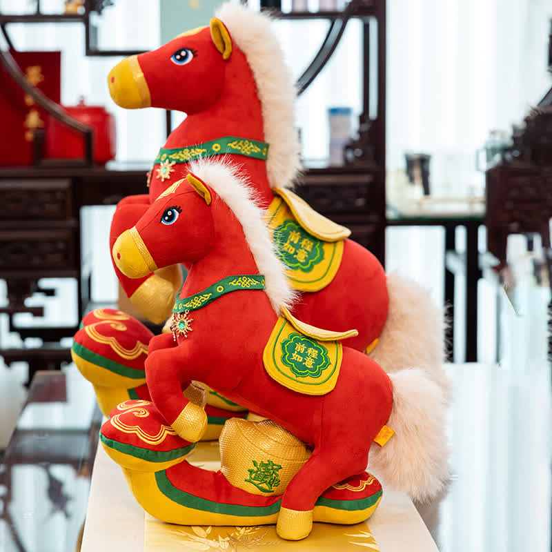 Peluche mascotte de cheval majestueux rouge et or - image 3