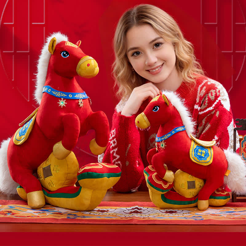 Peluche mascotte de cheval majestueux rouge et or - image 2