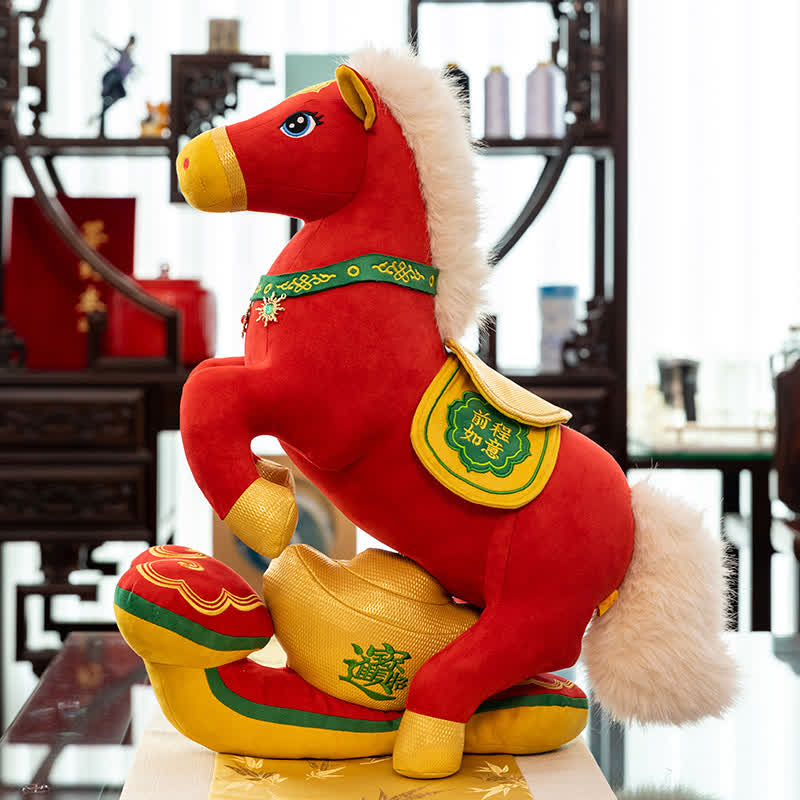 Peluche mascotte de cheval majestueux rouge et or - image 6