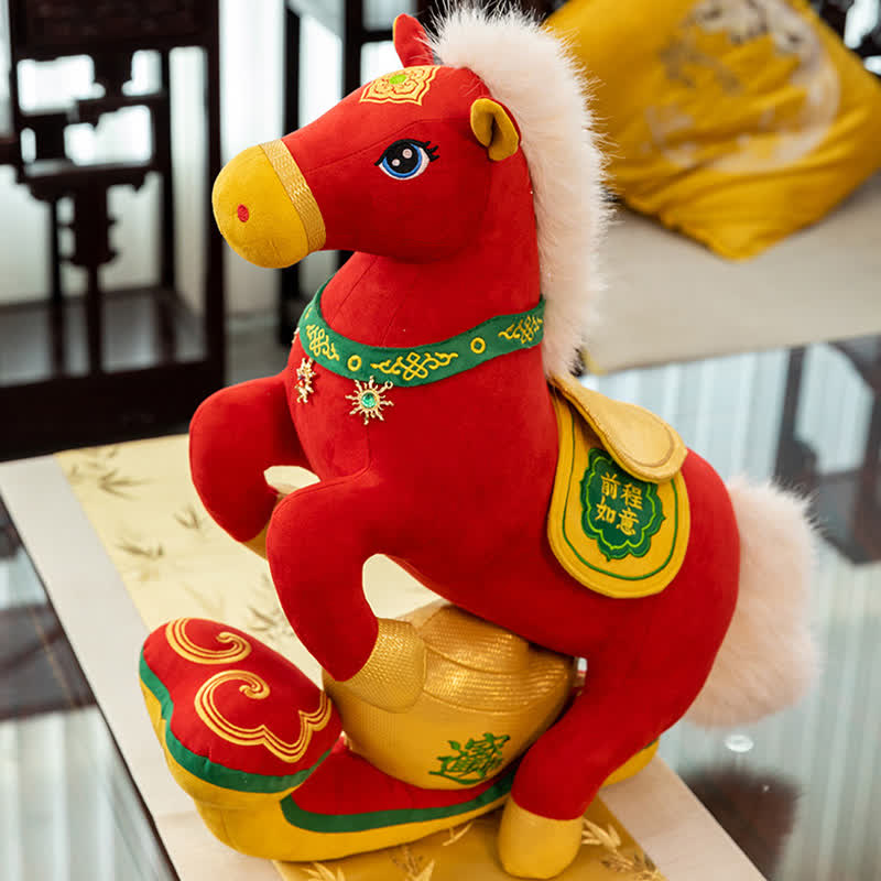 Peluche mascotte de cheval majestueux rouge et or - image 5