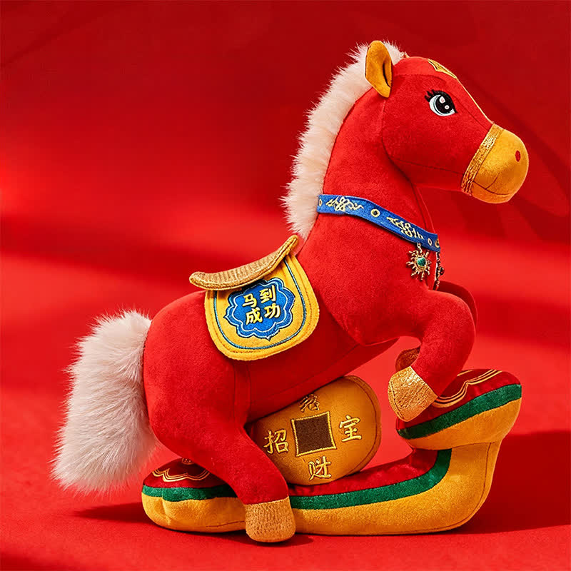 Peluche mascotte de cheval majestueux rouge et or - image 9
