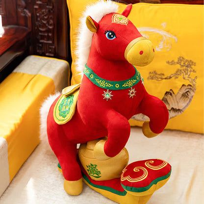 Peluche mascotte de cheval majestueux rouge et or - image 4