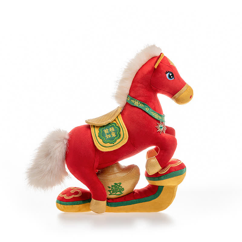 Peluche mascotte de cheval majestueux rouge et or - Rouge et vert - 35 cm - image 8