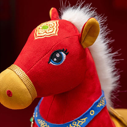 Peluche mascotte de cheval majestueux rouge et or - image 11