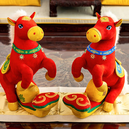 Peluche mascotte de cheval majestueux rouge et or - image 1