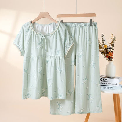 Ensemble pyjama en gaze de coton à motif de campanules - Vert - XL - image 2