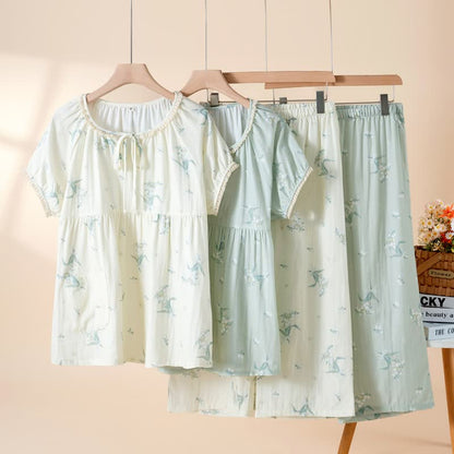 Ensemble pyjama en gaze de coton à motif de campanules - image 0
