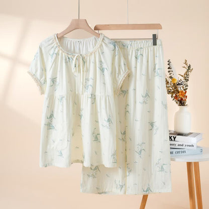 Ensemble pyjama en gaze de coton à motif de campanules - Beige - XL - image 3