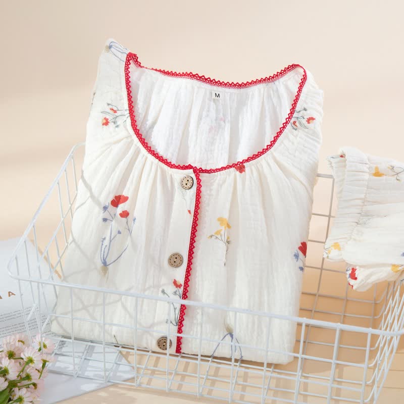 Ensemble pyjama en gaze de coton à motifs champêtres - image 1