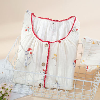 Ensemble pyjama en gaze de coton à motifs champêtres - image 1