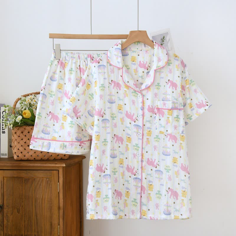 Ensemble pyjama « Terrain de jeux des éléphants » en gaze de coton - Beige - Pyjamas et shorts - XXL - image 0