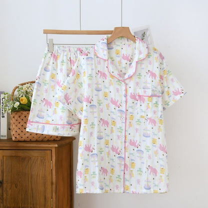 Ensemble pyjama « Terrain de jeux des éléphants » en gaze de coton - Beige - Pyjamas et shorts - XXL - image 0