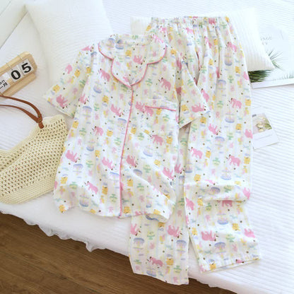 Ensemble pyjama « Terrain de jeux des éléphants » en gaze de coton - Beige - Haut et pantalon long - XXL - image 4