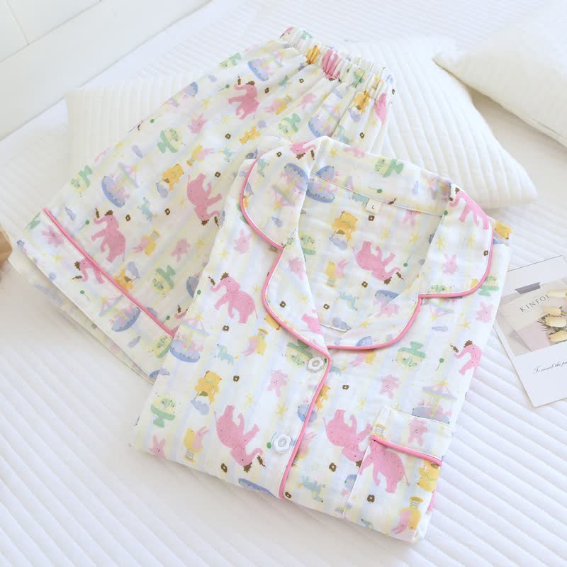 Ensemble pyjama « Terrain de jeux des éléphants » en gaze de coton - image 1