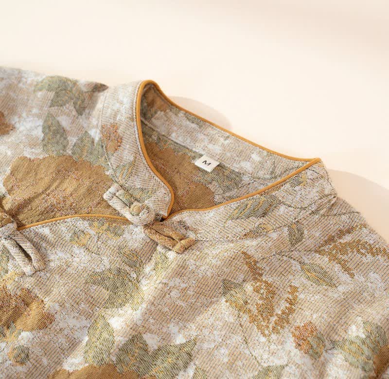 Ensemble pyjama vintage en coton à motif floral et col montant - image 3