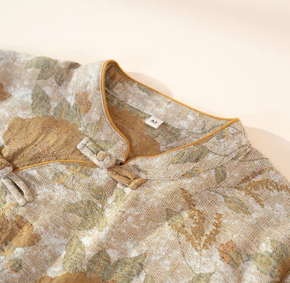 Ensemble pyjama vintage en coton à motif floral et col montant - image 3